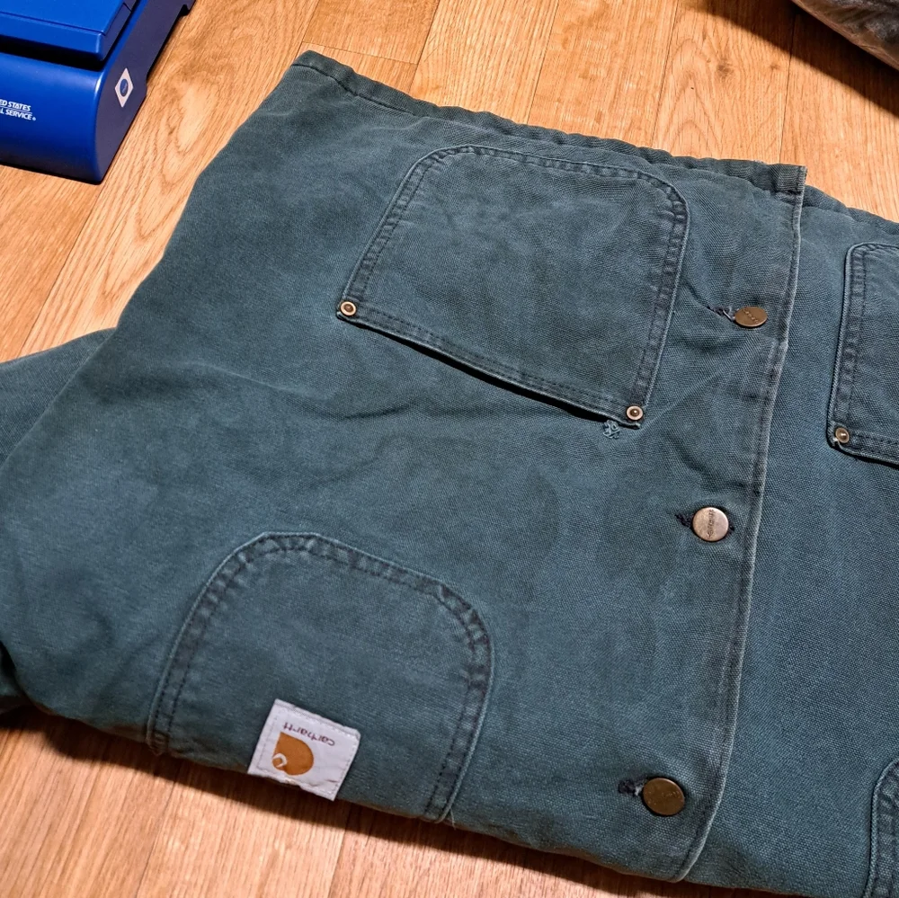 Vintage Carhartt Chore Jacket Blanket Lined Dark Teal Size Large - Picture 8 of 10